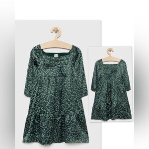 Abercrombie size 13-14 Girls Long Sleeve Floral Satin Dress Green Holiday